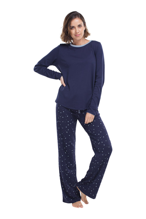 Pima Cotton Women's Pajamas, Incredibly Soft & Cozy, Long & Plus Sizes  Too, Jijamas Long-Sleeve in Navy Blue